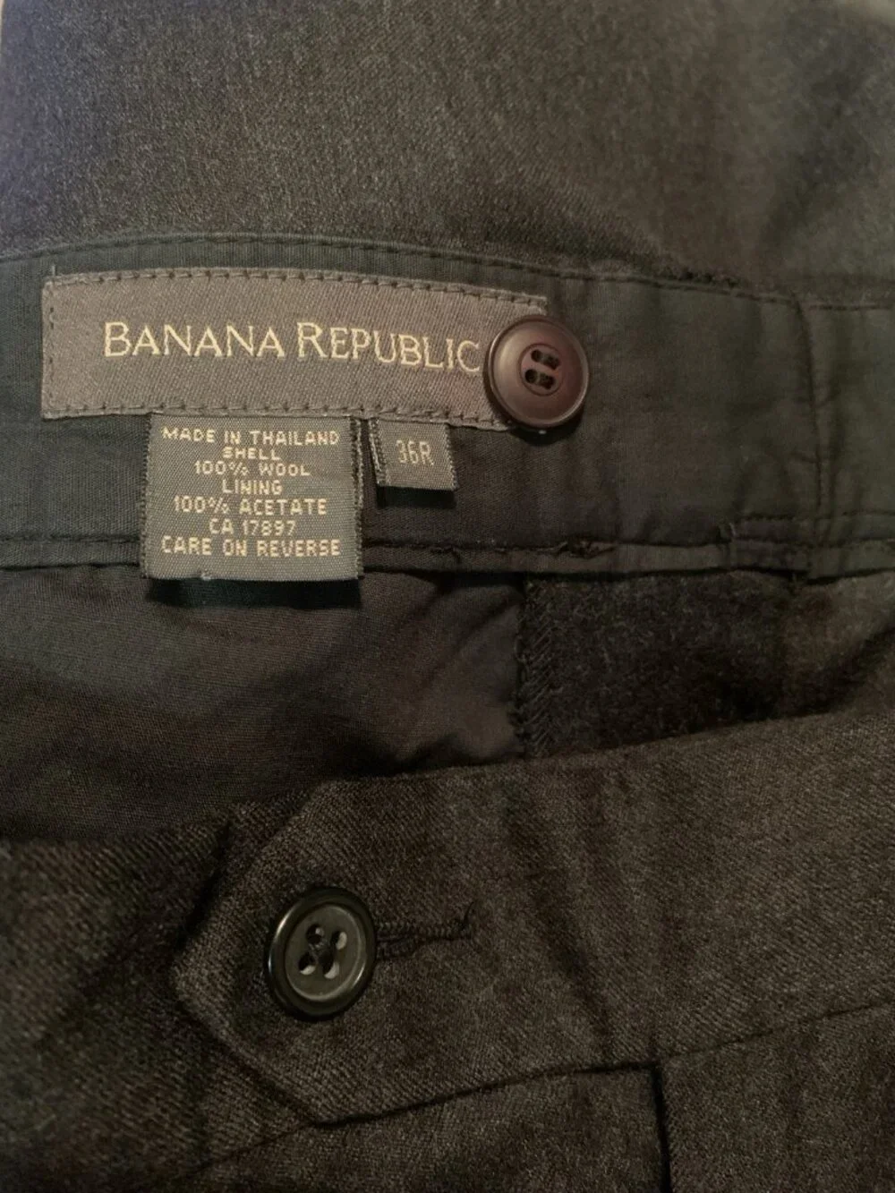 Vtg Banana Republic Pants Mens 36R Charcoal Gray Lined Straight Pleated Cuffed